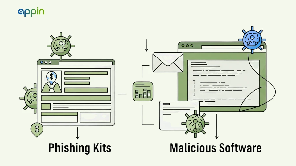 Searching for and downloading phishing kits, malware, or ransomware creation tools is a direct link to cybercrime investigations