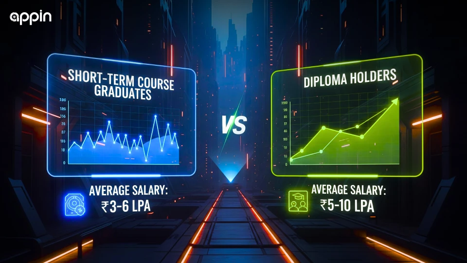 What salary do short-term course graduates earn versus diploma holders in India