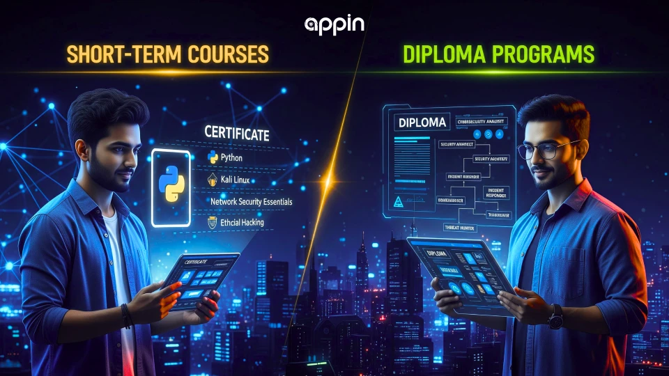 difference between short-term cybersecurity courses and diploma programs in India