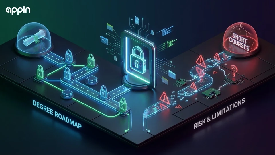 What are the risks and limitations of choosing a short course over a degree?